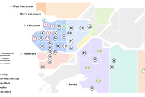 Map: Here are the cheapest neighbourhoods for rent in Metro Vancouver this July
